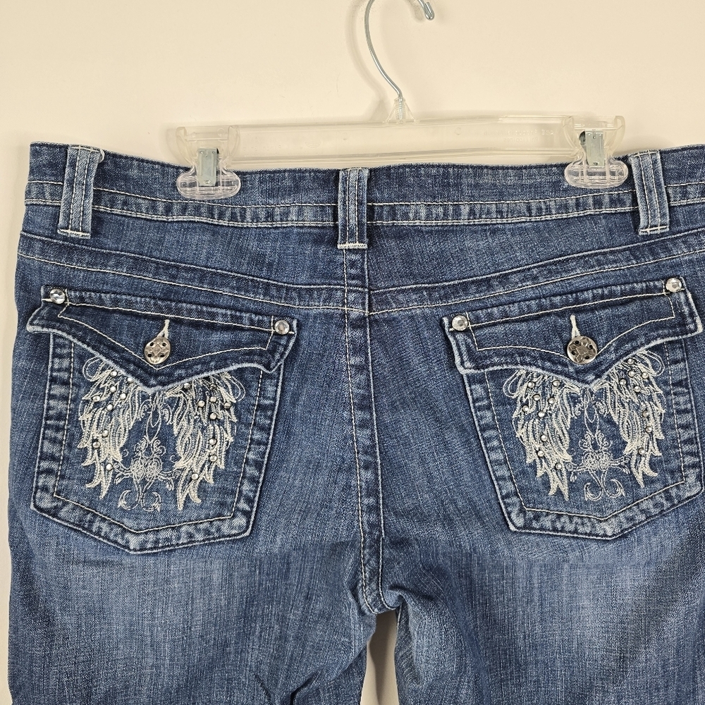 Harley Davidson Midrise Bootcut Distressed Denim Jeans Embroidered Pockets 14 - Picture 9 of 16